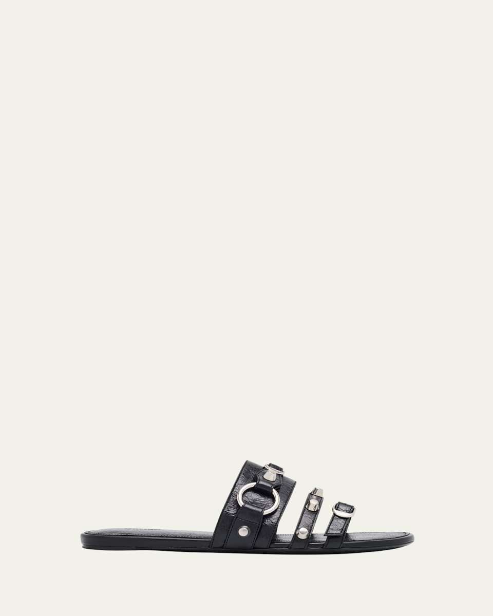 City Leather Triple-Band Slide Sandals